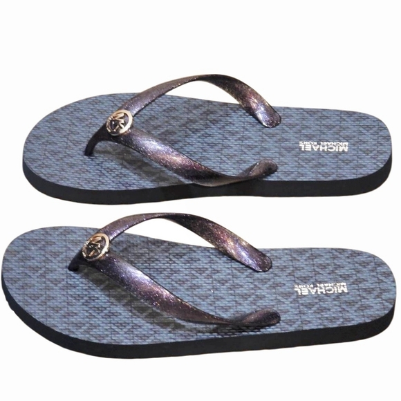 Michael Kors MK Logo Mini Jet Set Glitter Print Flip-Flop Sandals - Picture 2 of 8